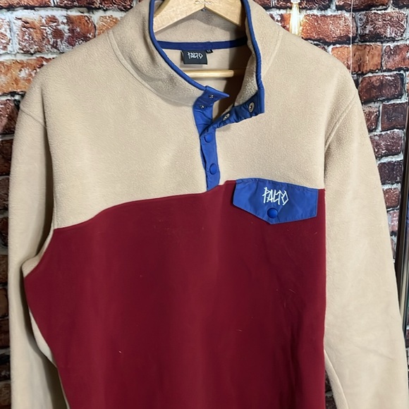 Palto mens medium pullover polar fleece sweater jacket shirt pocket soft red tan - Picture 1 of 4
